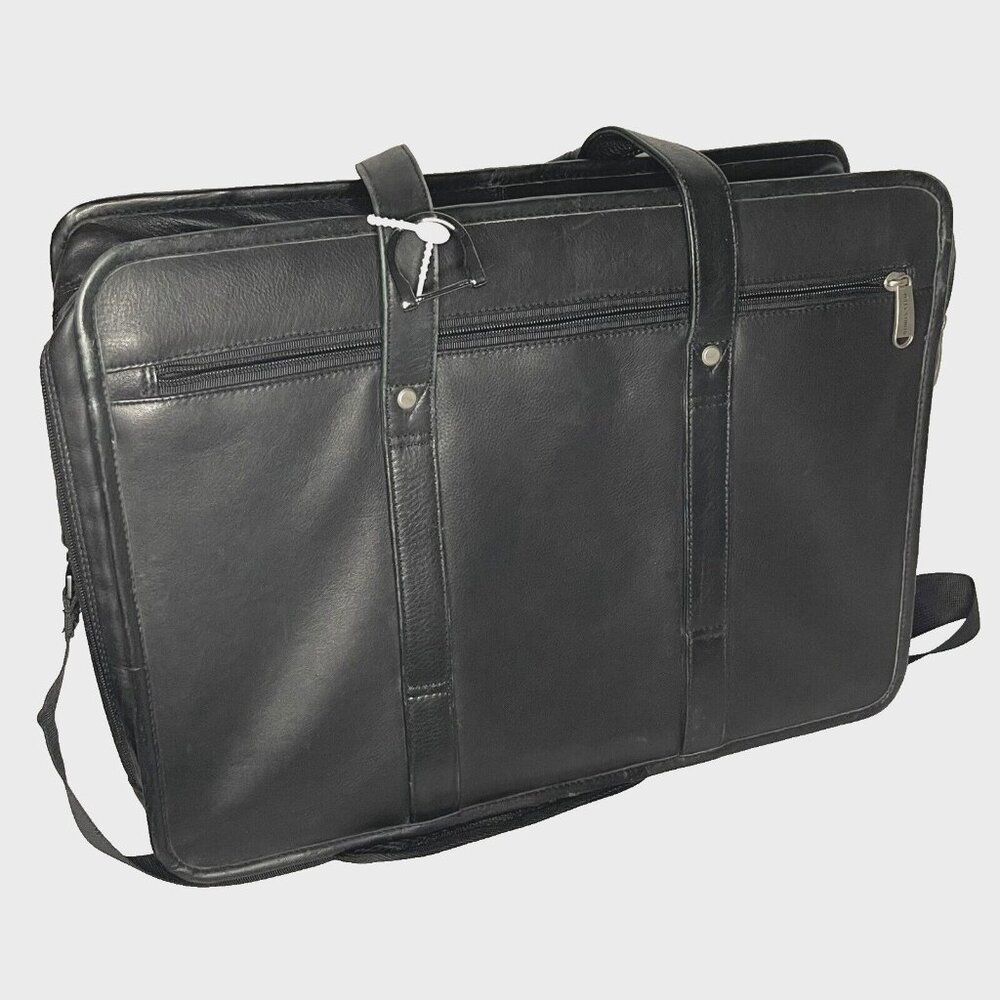Vtg Pelle Studio Black Briefcase Multi Pocket Laptop Messenger Wilsons Leather